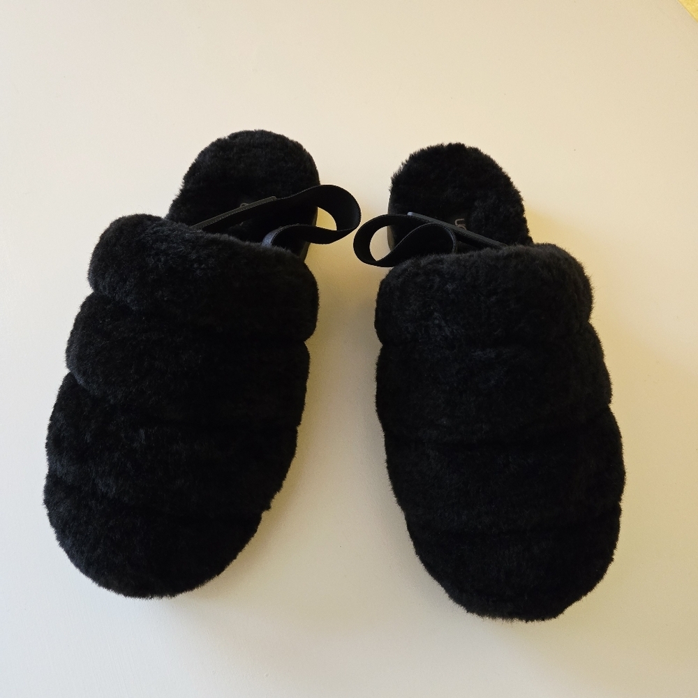UGG SUPER FLUFF BLACK SLIDE SHEEPSKIN CLOSED TOE MULE SLIPPERS SIZE US 10 WOMEN - Picture 4 of 16